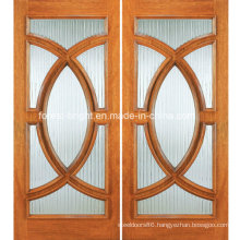 Half Circle Double Leaf Wooden Entry Door with Glass